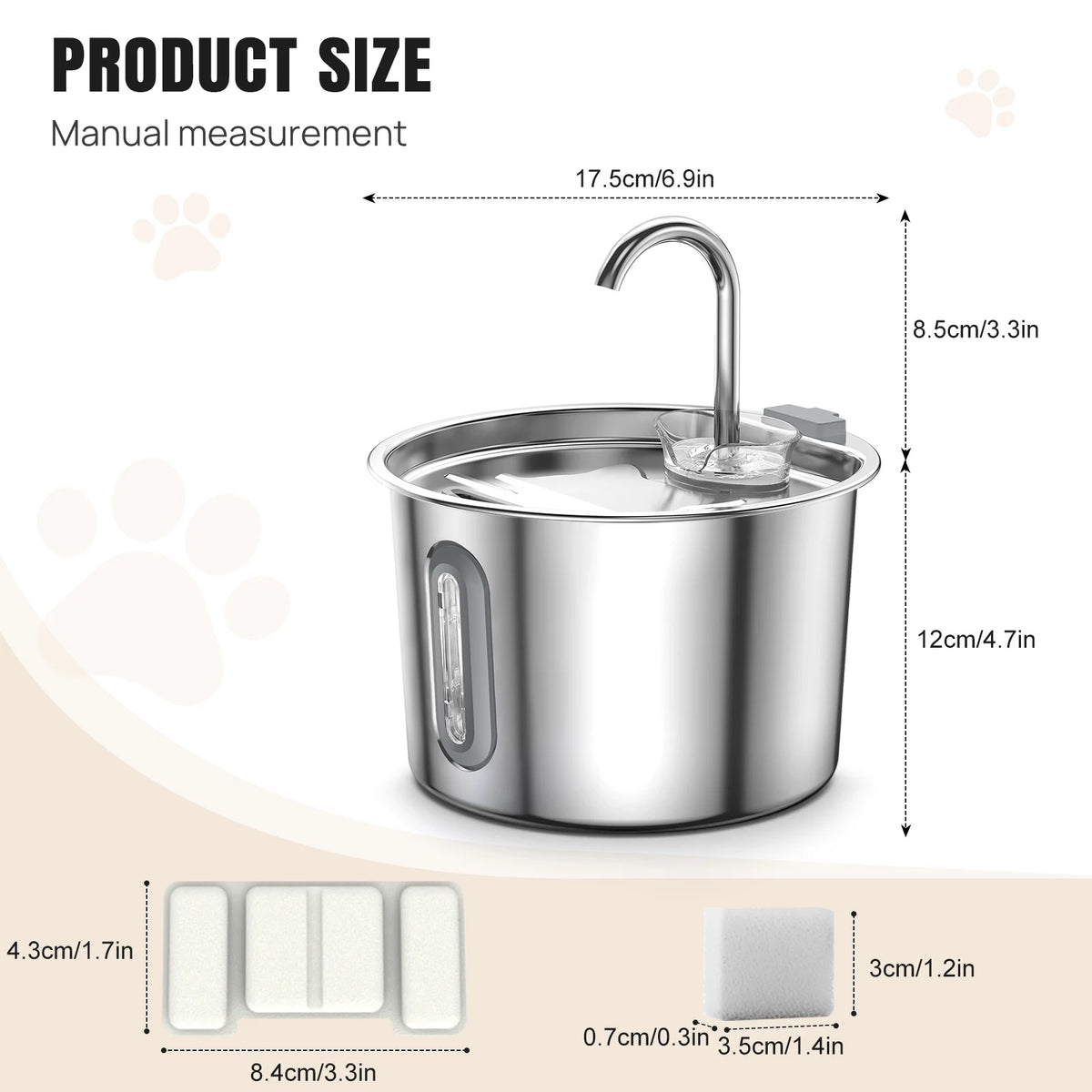 Fuente de agua para gatos 2.2L, acero inoxidable